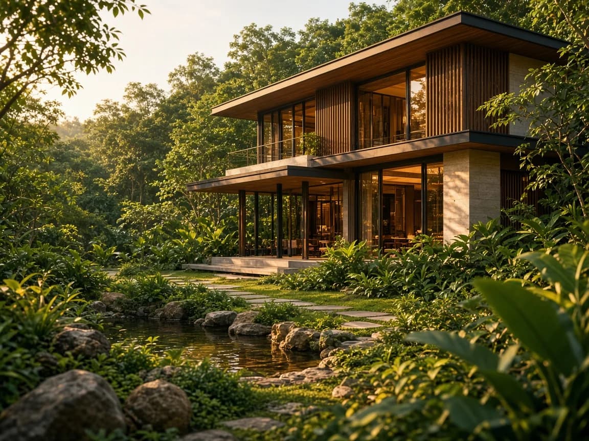 Minh hoạ ngôi nhà Việt hiện đại hài hòa với thiên nhiên